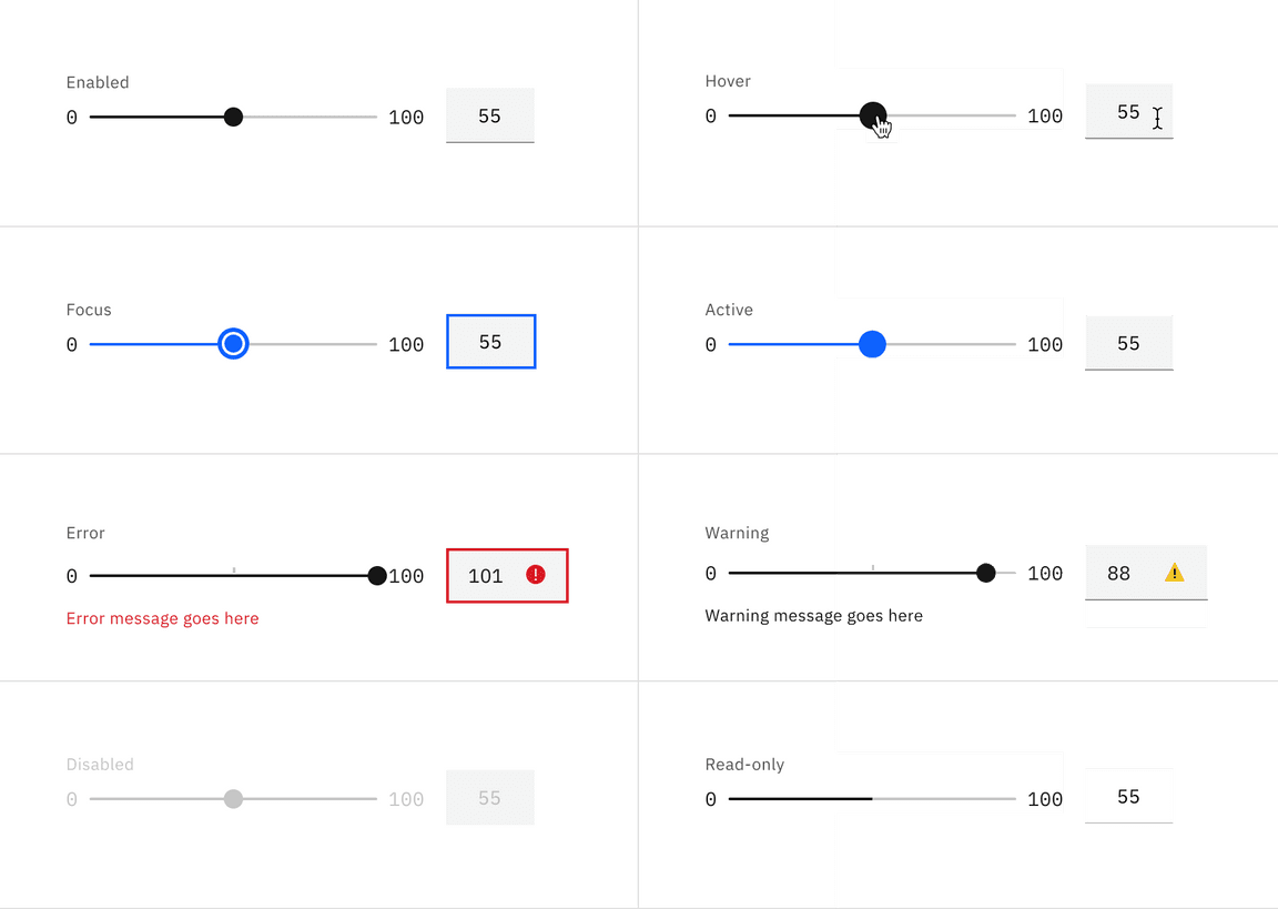 Example of slider states